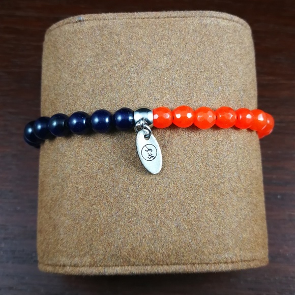 Handmade Orange & Blue Jade Gemstone Bracelet - Picture 4 of 5